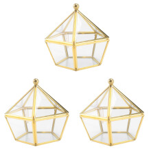 3X Glass Ring Box Wedding Jewelry Case Immortal Flower Glass Cover Home Decoration