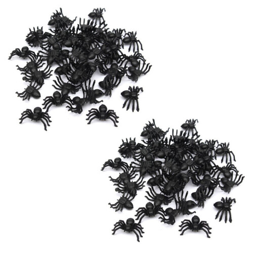 100X Plastic Black Spider Trick Toy Halloween Haunted House Prop Decor