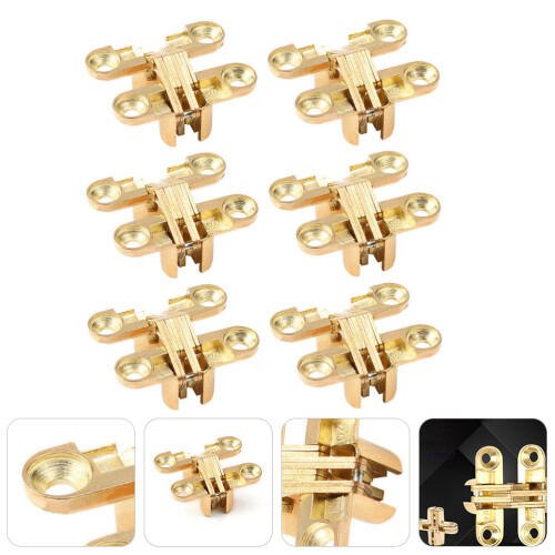 Worgeous  6 Pcs Folding Hinges Desktop Bracket Concealed Cabinet Gold 2