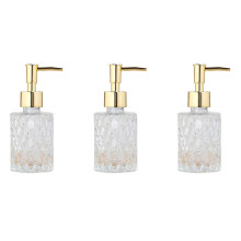 3X Multipurpose Mesa Soap Dispenser Easy to Clean Glass Soap Pump Dispenser Perfect for Kitchen and Bathroom (Gold)