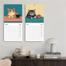2X Calendário de Gatos 2025 - Calendário de Gatos Relaxando com Café Calendário de Gatos 2025 Relaxando com Café para Calendário Doméstico