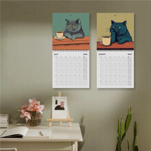 2X Katzenkalender 2025 - Katzen Chillen mit Kaffee 2025 Katzen Chillen mit Kaffee-Kalender für Zuhause