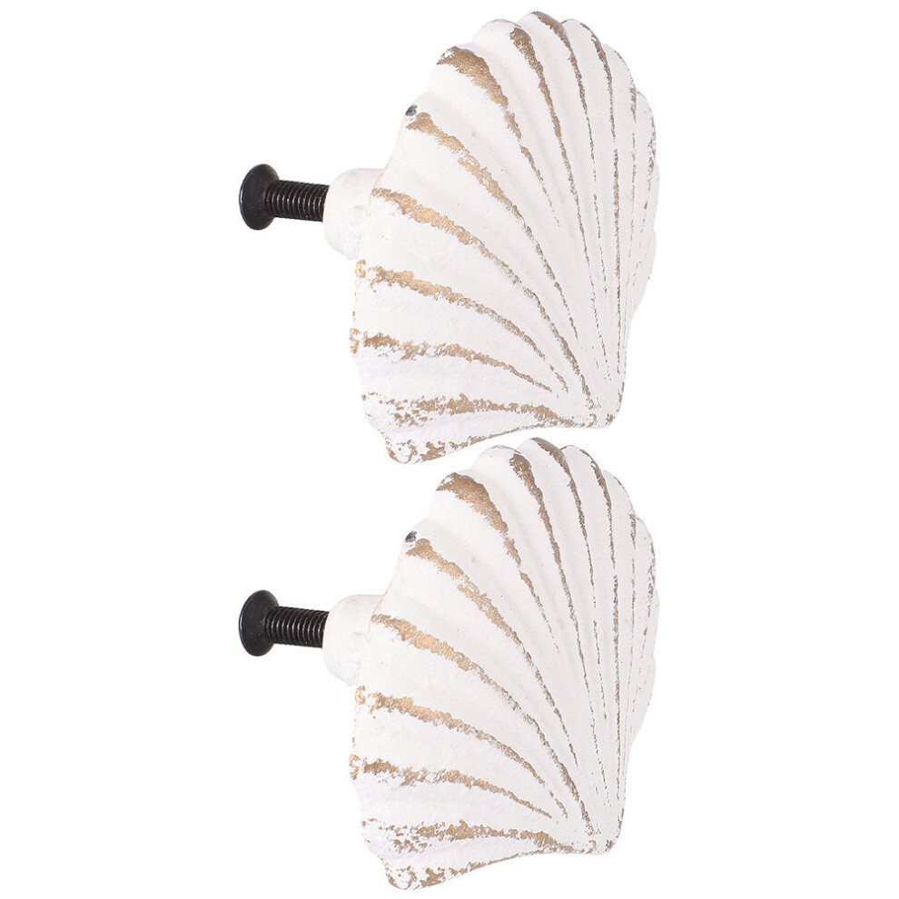 2Pcs Iron Seashell Handles White Finish For Cupboard And Drawer Pulls 3163702841368