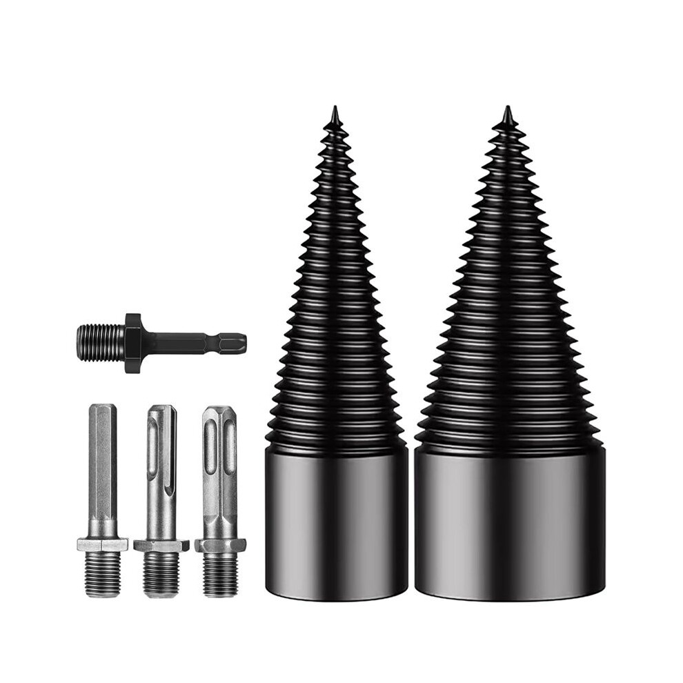 Firewood Log Splitter 42Mm+32Mm,Wood Splitting Logs Bits Firewood Detachable Drill Bit Black Steel Hex Shank Screw Cone 4713492661432