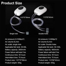 Aquarium Air Pump USB Rechargeable Oxygen Pump Fish Tank Bubbler High Capacity 4800MAh Lithium Battery, Double Vent Hole