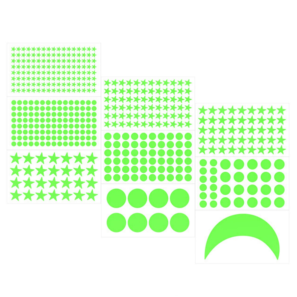 1Set Self-Adhesive Luminous Moon Star Wall Decal For Kids Room Green Happyyami