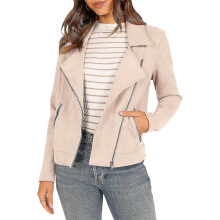 (Light Apricot,X-Large)Women's 2023 Fall Faux Biker Moto Jacket Fashion Sleeve Zipper Short Casual Coats With Pockets
