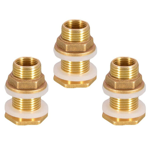 Solid Brass Bulkhead Fitting, 18 Sets 3/8 Inch Female 1/2 Inch Male Solid Brass Water Tank Connector Threaded with Ring 1