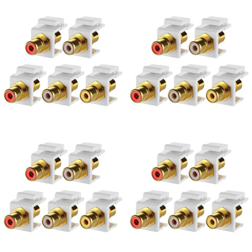 20-Pack RCA  Jack Insert Connector Socket Female Snap In Adapter Port Gold Plated Inline Coupler for Wall Plate