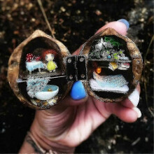 (doll bookstore) Walnut Shell Dollhouse Kids Doll House Toy Diy Dollhouse Cute Miniature Kit Doll Room Crafts