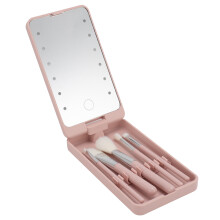 Multifunctional Makeup Brush Set with Mirror, 300mAh LED Foldable Light
