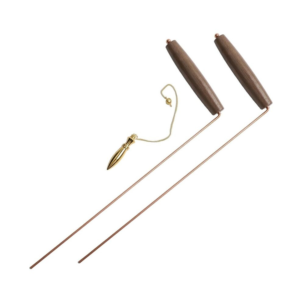 Brass Divining Rod Kit Walnut Handle Copper Dowsing Rods Pendulum For Water Mineral Detection Metal Detecting Tool Set 6031982839214