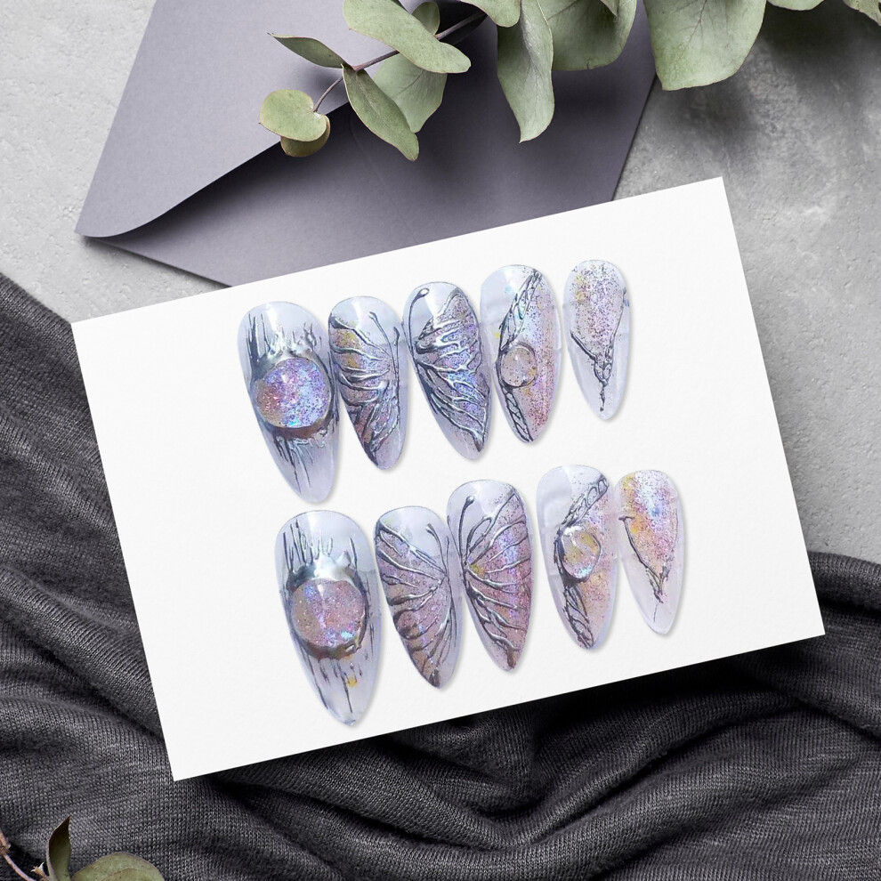 Dcph-Clothing (Xs) Flash Butterfly Handmade Fake Nails - Long Lasting