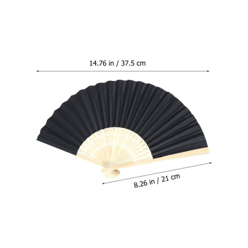 9Pièces Éventails Pliants Bambou Et Toile Noirs Décoratifs DIY 1