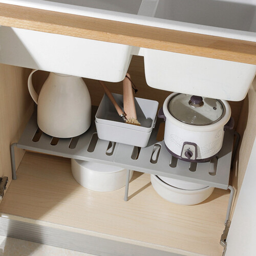 2X Kitchen Expandable Counter Shelf Organizer Racks Bathroom Under Sink Pantry Desktop Storage Organizer Holders White 2