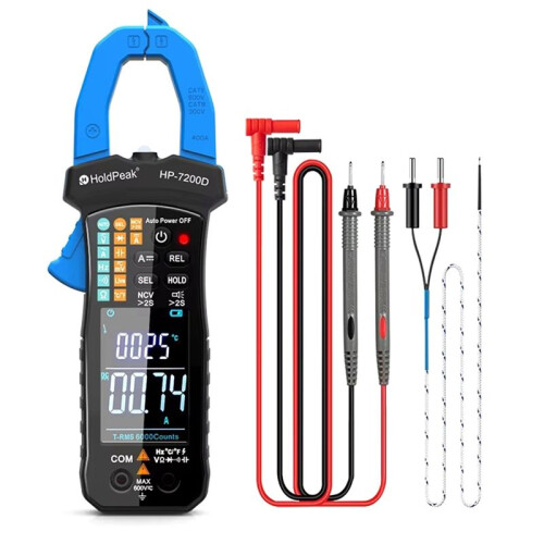 HoldPeak -7200D Digital Clamp Meter, TRMS 6000 Counts Multimeter with Auto Range,AC/ Voltage & Current Measurement