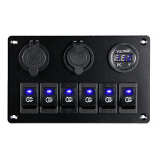 2X 6 Gang Panel with 12V-24V LED Digital Voltmeter Dual USB Charger Lighter Socket for RV Truck Boat SUV