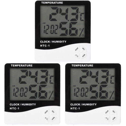 3Pcs Small Electronic Thermometer Clock White Indoor Digital Alarm 1