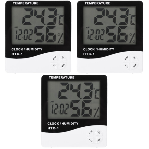 3Pcs Small Electronic Thermometer Clock White Indoor Digital Alarm 2