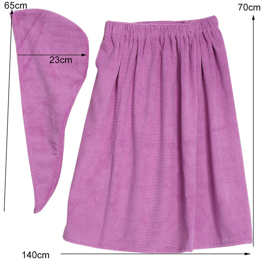 Purple Soft Spa Wrap Set With Fast Dry Hair Cap & Adjustable Bathrobe