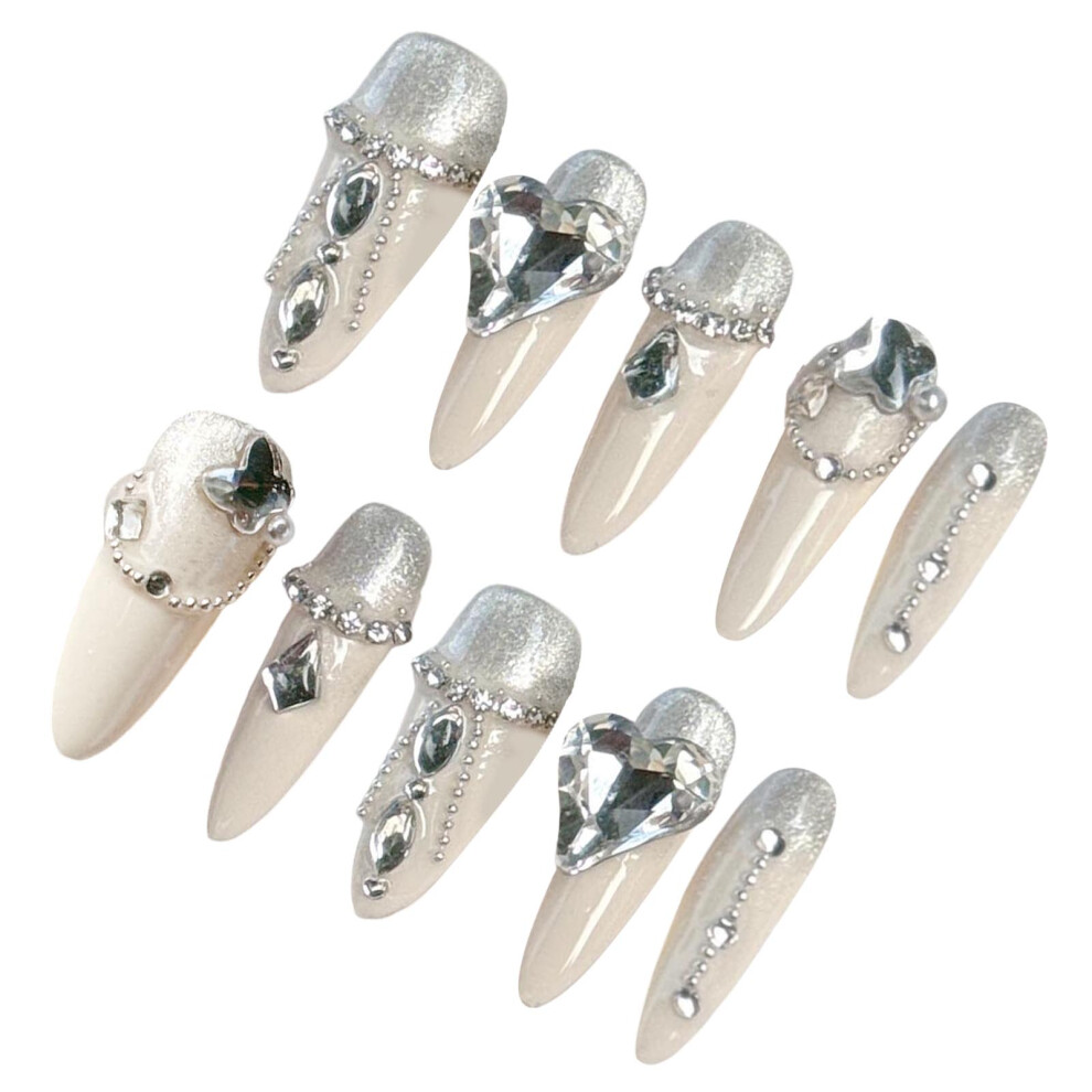 Reach-Tools White (M) Cat Eye Milk Fake Nails - Unbreakable & Stylish