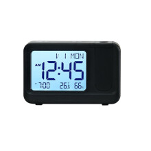Reloj Despertador LCD con Proyección Giratoria de 180. Opciones en y Negro. Funciones de Proyección Versátiles. Ajustes de Alarma. Negro.