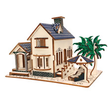 2Pcs Beach House Shape Wooden 3D Puzzle Board Toy For Entertainment