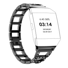 Rhinestone Black Stainless Steel Watch Bracelet for Women Ionic