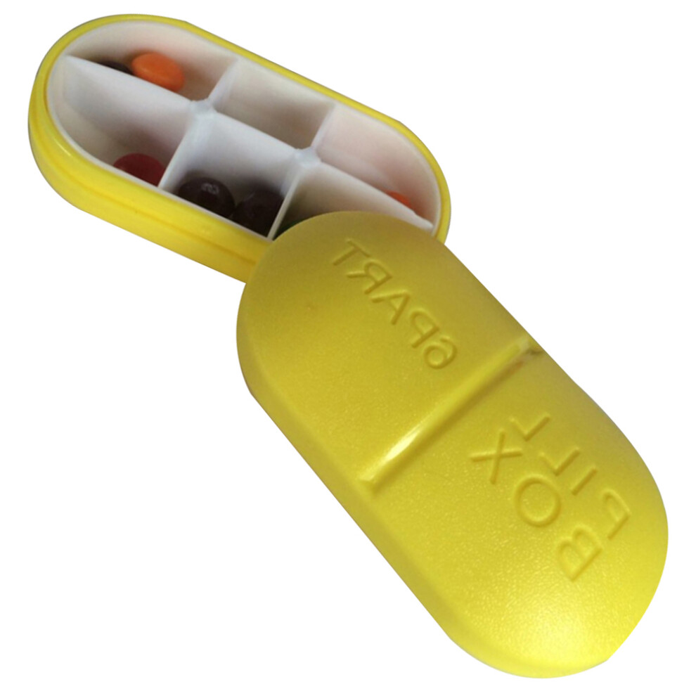 Happyyami Light/Yellow Portable Oval Pill Box With 6 Removable Compartments