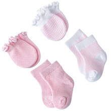 4 Pares De Meias E Luvas De Algodão Para Bebê Anti-Riscos Rosa