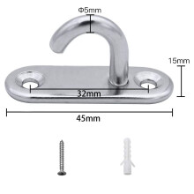 12 Pack Stainless Steel Ceiling Hooks M5 Oval Open Hooks Pad Eye Plate Anchor Screw Wall Mount Hook for Plant Basket