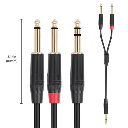 2X Cabo de Inserção Estéreo de 6,35 mm para 2 Mono 6,35 Macho Mono Y-Splitter Jack Macho de 1/4 Polegadas para Cabo de Áudio Duplo Macho de 1/4 2