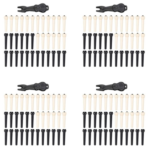 144 Delar Akustisk Gitarr Bridge Pins Pegs i Vitt och Svart med 1 Bit Bridge Pin Puller Remover i Gitarr