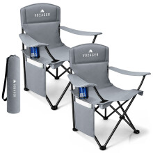 Voyager Pouch Folding Camping Chairs Steel Frame 2 Pack Grey