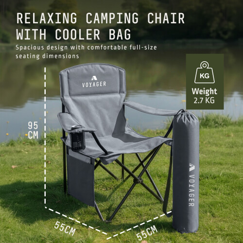 Voyager Pouch Folding Camping Chairs Steel Frame 2 Pack Grey 1