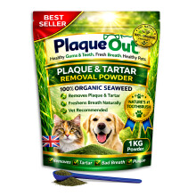 PLAQUE OUT 1KG Pouch Tartar Plaque Off Remover, Bad Breath Dogs, Cats