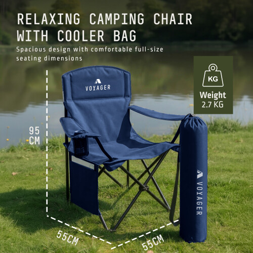 Voyager Pouch Folding Camping Chairs Steel Frame 2 Pack Navy Blue 1