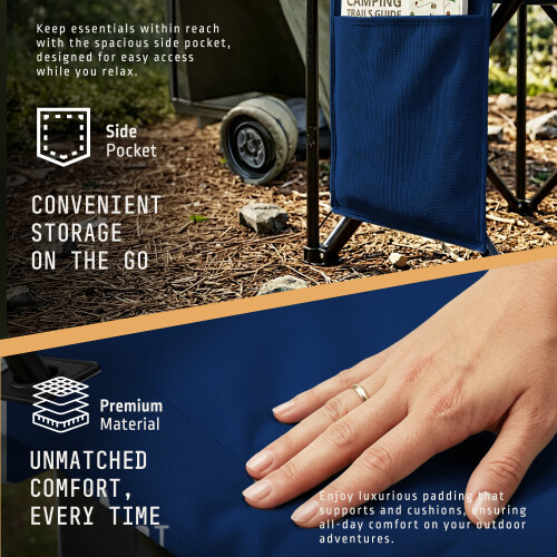 Voyager Pouch Folding Camping Chairs Steel Frame 2 Pack Navy Blue 2