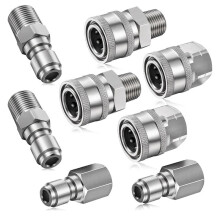 8PCS NPT 3/8 Inch Stainless Steel Male Female Quick Connector Kit Pressure Washer Adapters (Internal & External Thread)
