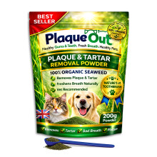PLAQUE OUT 200G Pouch Tartar Plaque Off Remover, Bad Breath Dogs, Cats