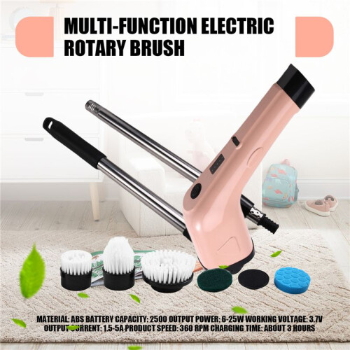 Electric Cleaning Scrubber Cordless Powerful Scrub Brush with Adjustable Extension Long Handle Replaceable Brush Heads A 1