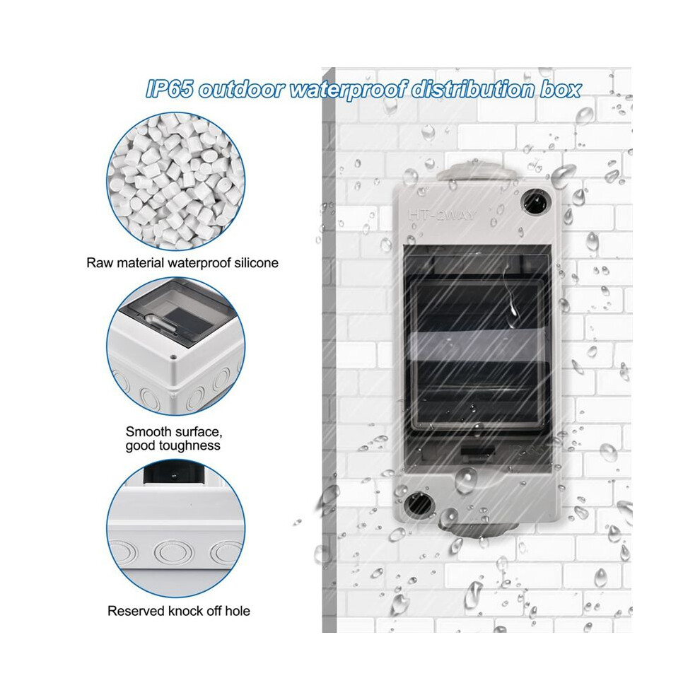 2 Way Distribution Protection Box, Waterproof Transparent Cover 2 Din Rail Outdoor Distribution Junction Box 4Pcs 4711212523404