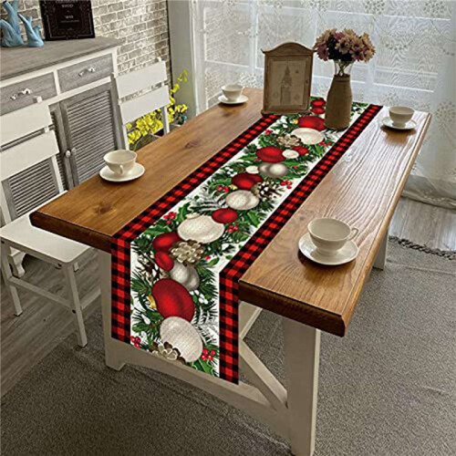 5X Linho Vermelho e Preto Xadrez Xadrez Corredor de Mesa de Natal 72 Polegadas Longa Sazonal Inverno DecoraçãO de Mesa de Natal 1