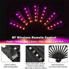 LED Brilhante Colorido Chinês Ventilador Dobrável de Mão com Controle Remoto Palco Performance Show Iluminado Ventilador Preto