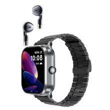 Cuffie BT 2 In 1, Chiamate BT, Smartwatch NFC, Sport, Fitness, Impermeabili, con Cardiofrequenzimetro, Riproduzione Musicale, Meteo, Cuffie