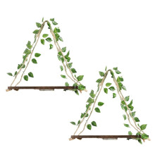 Floating Shelves for Wall No Drilling,Wall Dcorations Art,Hanging Shelf,Leaves and Light Strip for Home 2pack