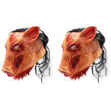 2X Halloween Scary Masks Novelty Pig Horror with Hair Masks Caveira Cosplay Costume Realistic Latex
