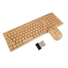 2.4GHz Wireless Keyboard Mouse Plug and  Bamboo Wood Computer Keyboard 1200DPI Mouse for Office Laptop