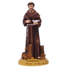 St Francis Statue Hand Painted Resin Statue Figurine with Doves Crosss Desktop Sculpture Ornament Christmas Gift Home