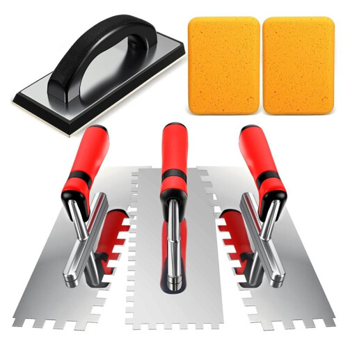 6Pcs Tile Tools Set Square Trowel,1 Rubber Grout Float and 2 Grout Sponge for Wall Floor Tiling Installation Grouting